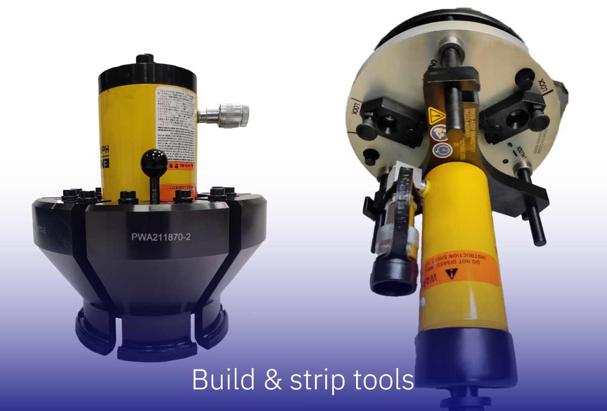 Build strip tools in gas turbine overhaul tooling